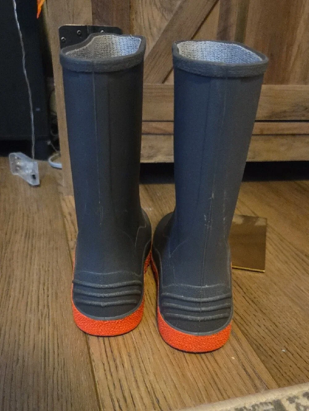 Kids Waterproof Rain Boots - Gray with Orange Sole